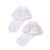 A'Dee Girls White Seersucker Frill Ankle Socks